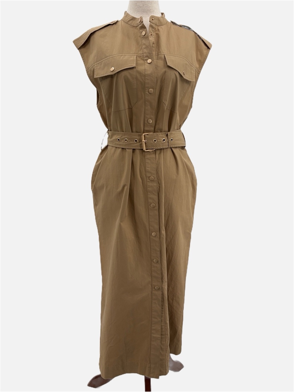 Suncoo Paris Cassim Camel Cotton Utility Safari Midi Dress T1 Size Small